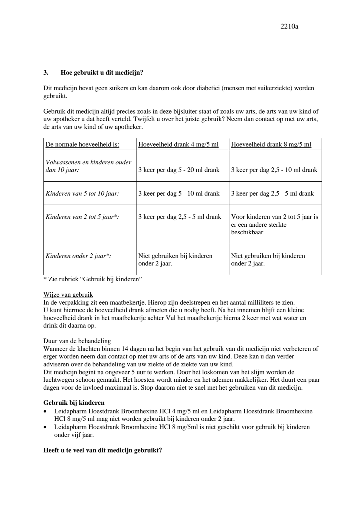 Hoestdrank Broomhexine HCI 8mg/5ml Suikervrij afbeelding van document #3, leaflet