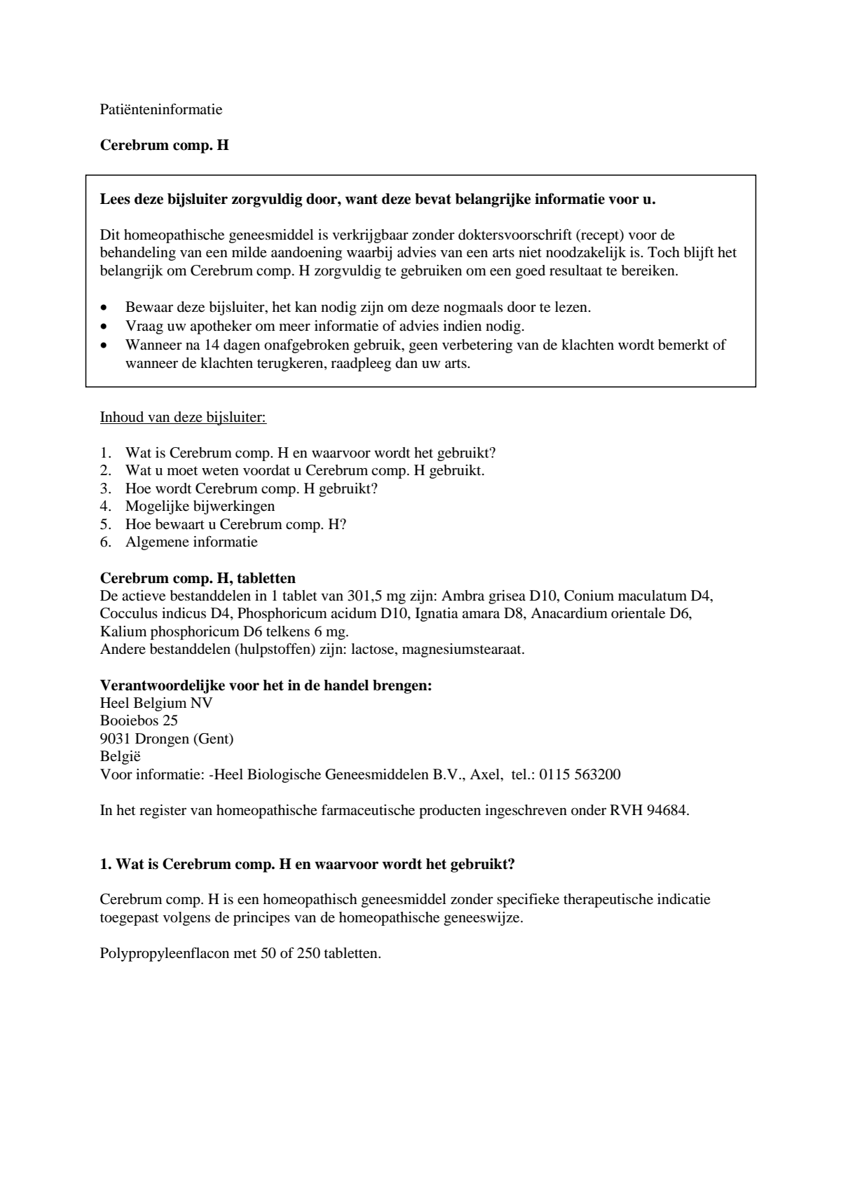 Cerebrum Compositum H Tabletten afbeelding van document #1, leaflet