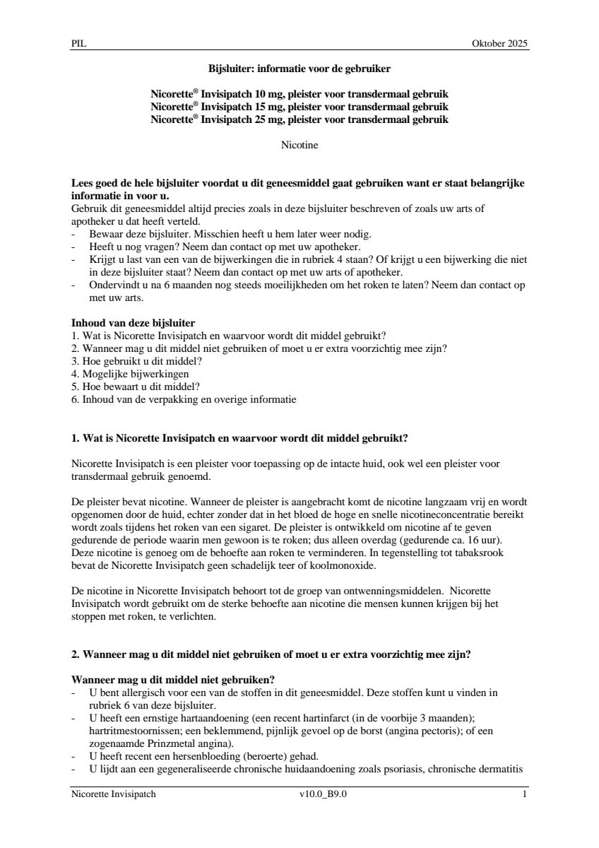 Invisi 10 mg Nicotine Pleister afbeelding van document #1, leaflet