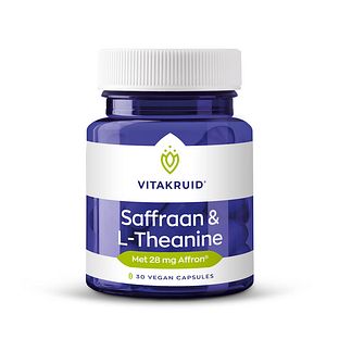 Vitakruid Saffraan 28 mg (Affron®) & L-Theanine Groene Thee 30VCP Vitakruid Saffraan 28 mg (Affron®) & L-Theanine Groene Thee 30VCP