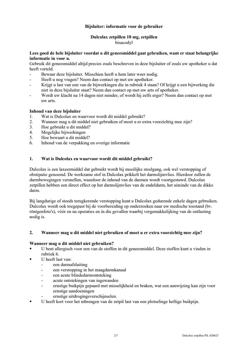 Bisacodyl 10mg Zetpillen afbeelding van document #2, leaflet