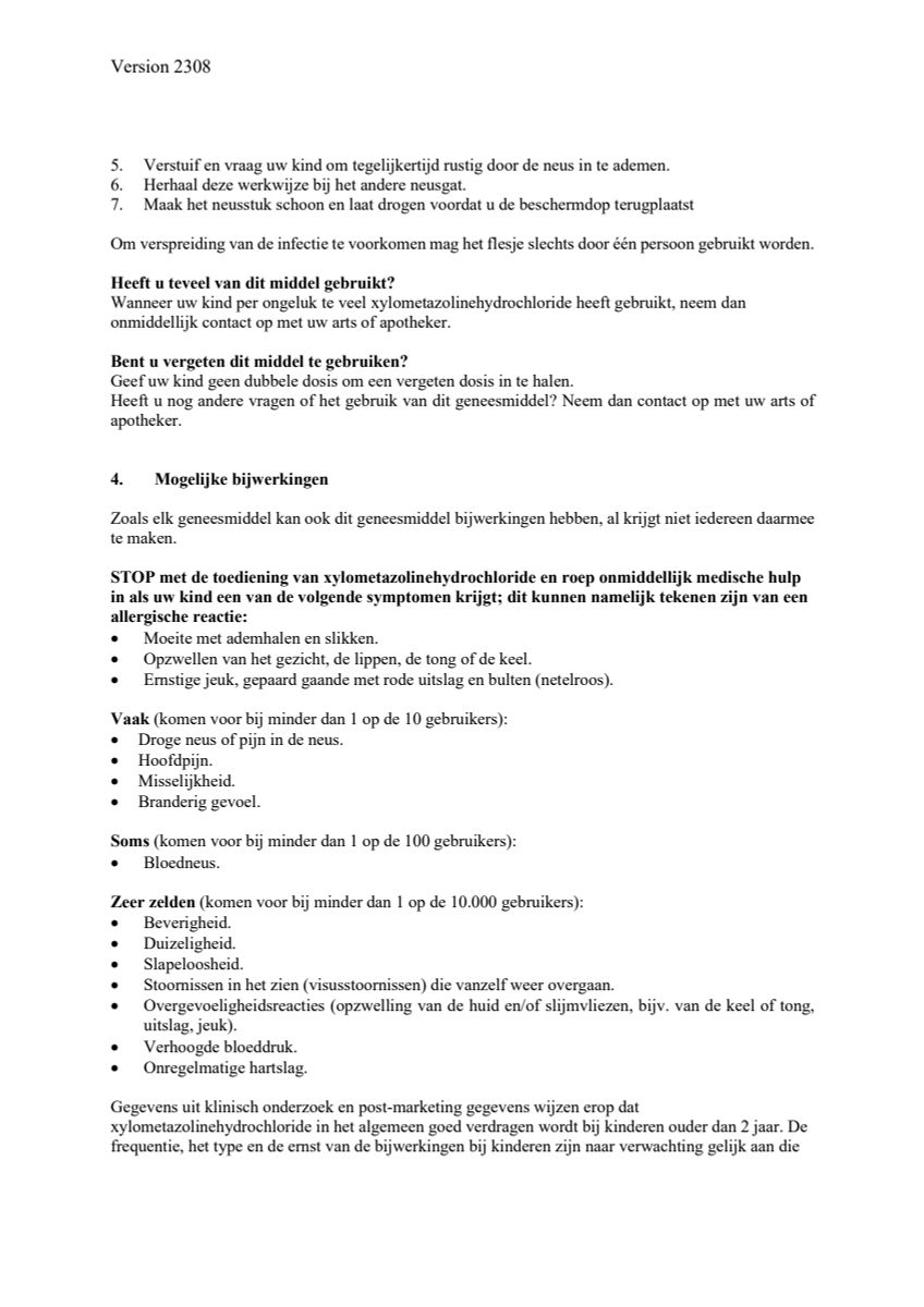 Xylometazoline HCl neusspray 0.5 mg/ml afbeelding van document #4, leaflet