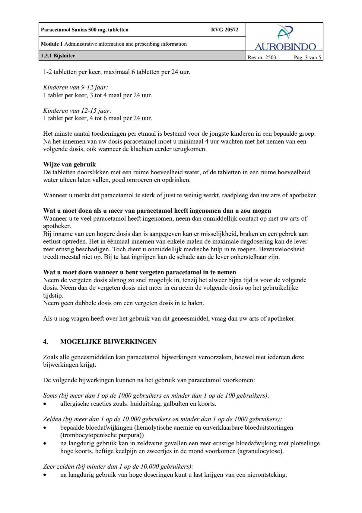 Paracetamol 500mg Tabletten afbeelding van document #3, leaflet