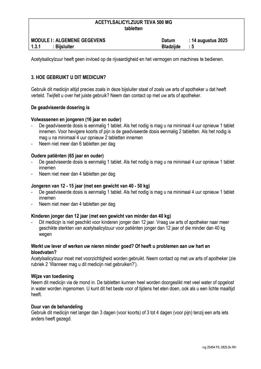 Acetylsalicylzuur 500mg Tabletten afbeelding van document #5, leaflet