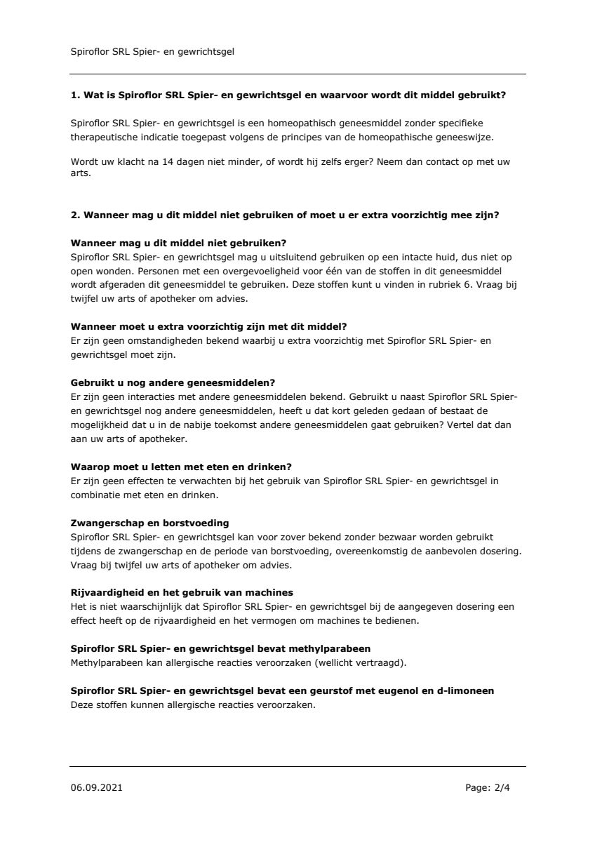 Spiroflor SRL Gel Tube afbeelding van document #2, leaflet