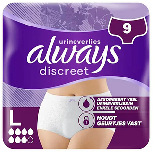 Always Discreet Incontinentie Broekjes Maat L 9ST Always Discreet Incontinentie Broekjes Maat L 9ST
