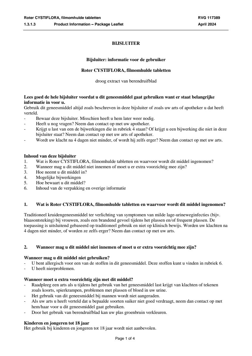Cystiflora Tabletten afbeelding van document #1, leaflet