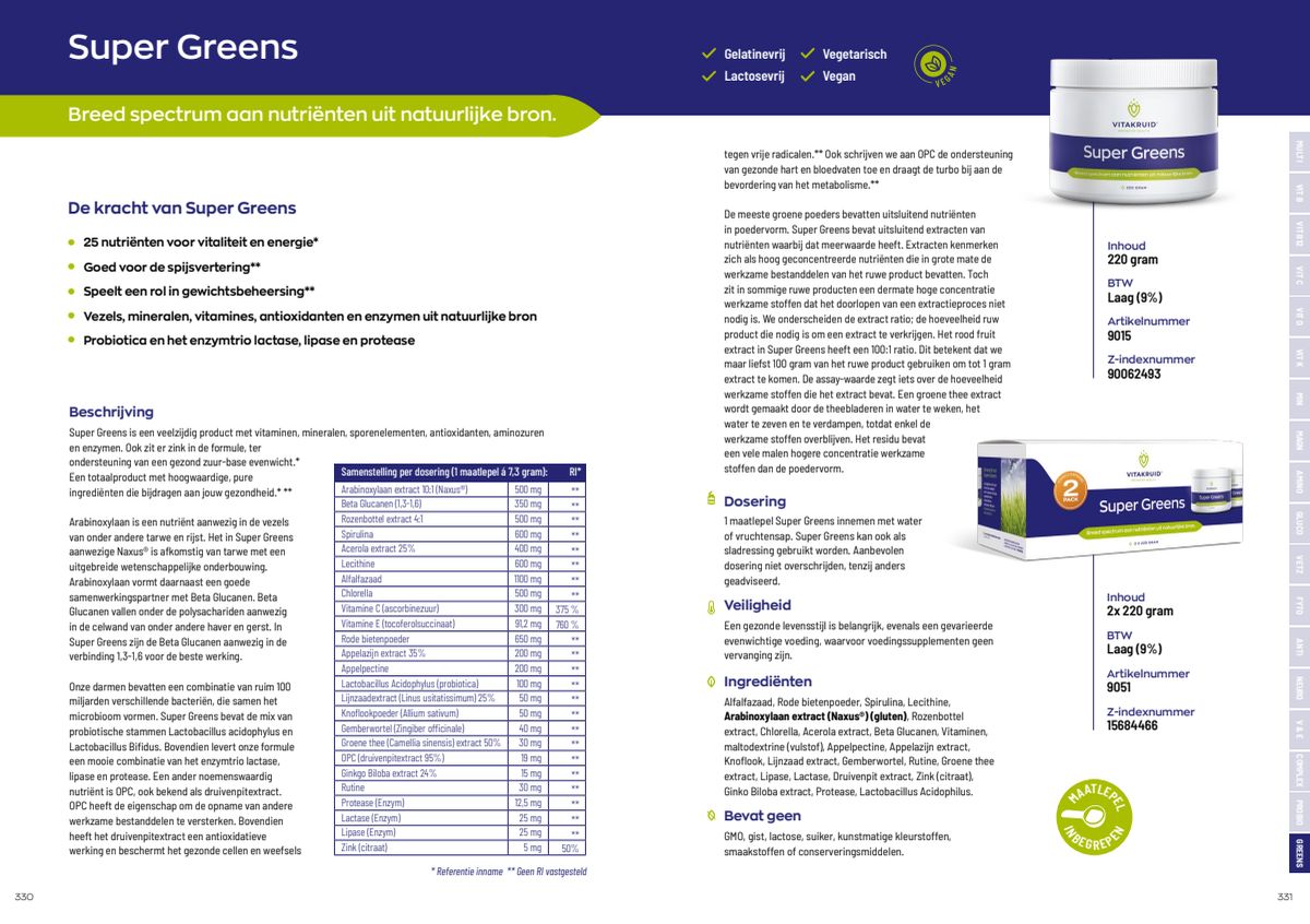 Super Greens 25 nutrienten oa probiotica & enzymen afbeelding van document #1, info_folder