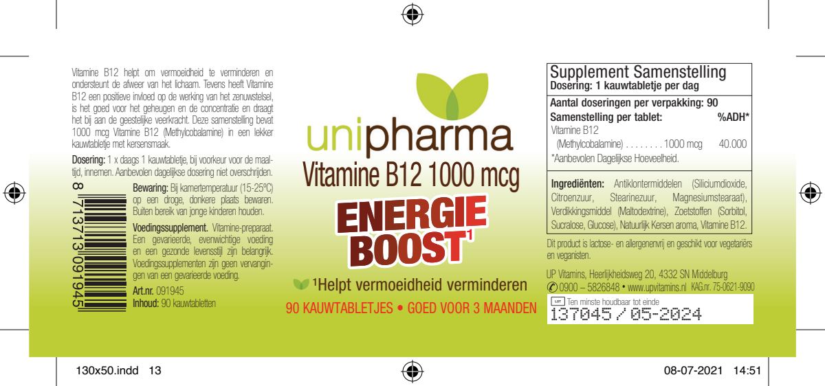 Vitamine B12 1000mcg Energie Boost afbeelding van document #1, label