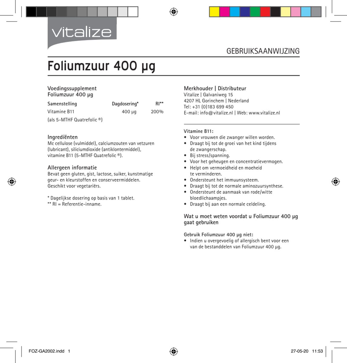 Foliumzuur 400mcg Tabletten afbeelding van document #1, instructions