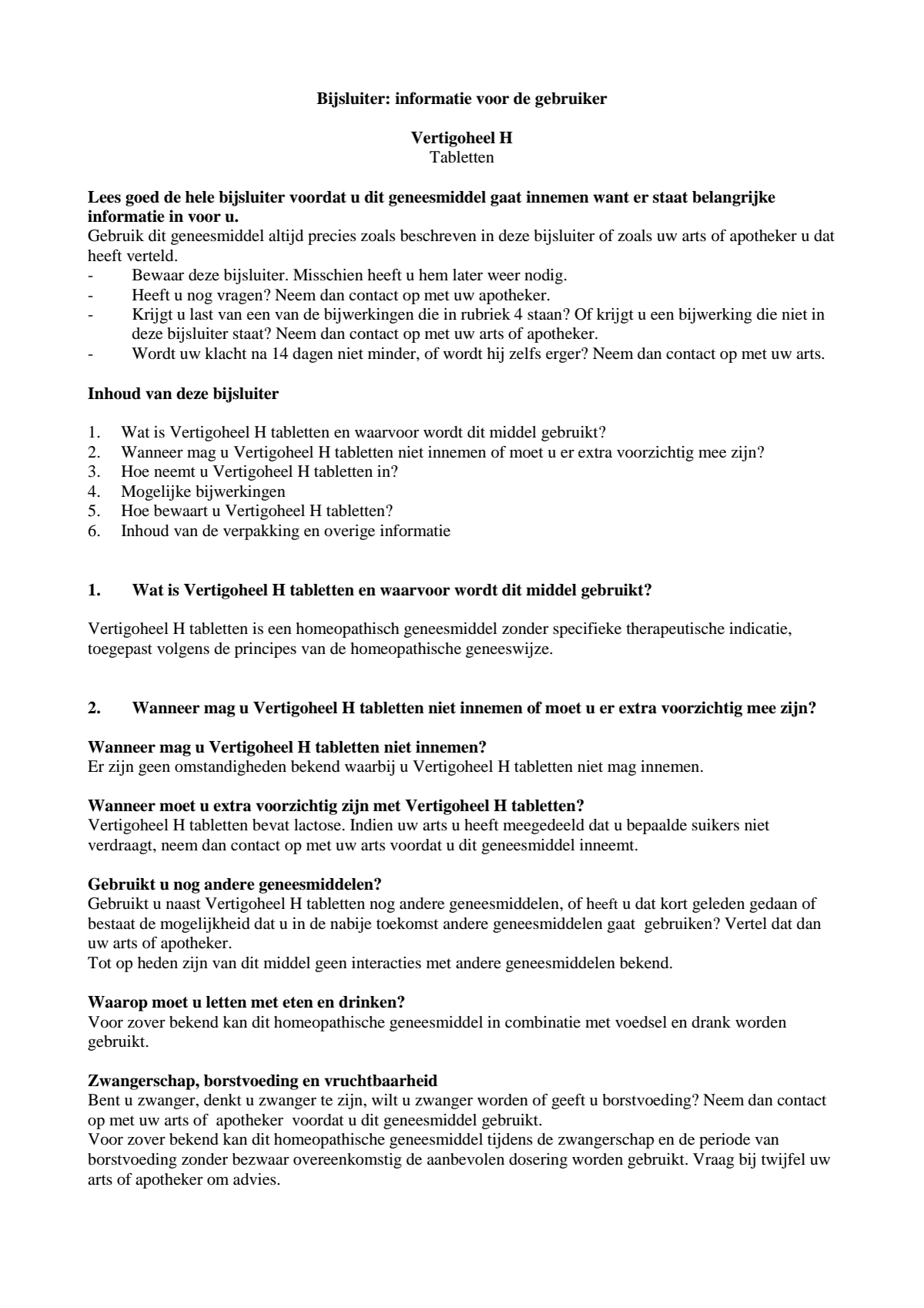 Vertigoheel H Tabletten afbeelding van document #1, leaflet