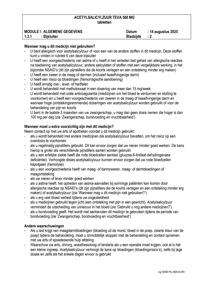 Acetylsalicylzuur 500mg Tabletten afbeelding van document #2, leaflet