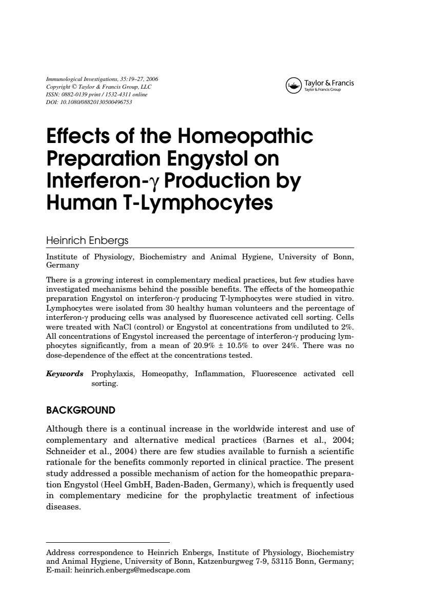 Engystol Tabletten afbeelding van document #1, research