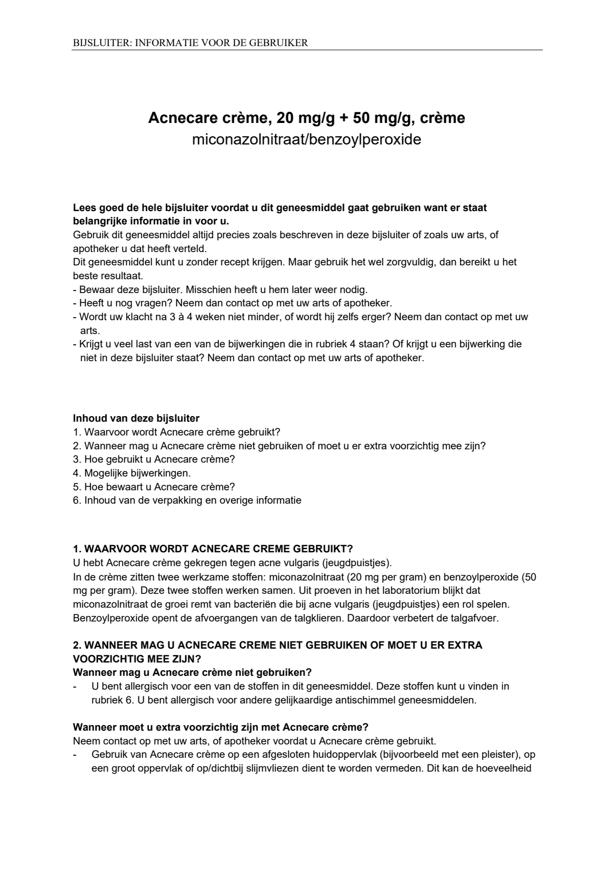 Acnecare Crème afbeelding van document #1, leaflet