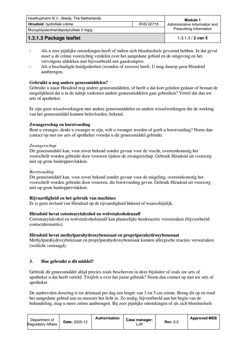 Hirudoid Hydrofiele Crème 3mg afbeelding van document #2, leaflet