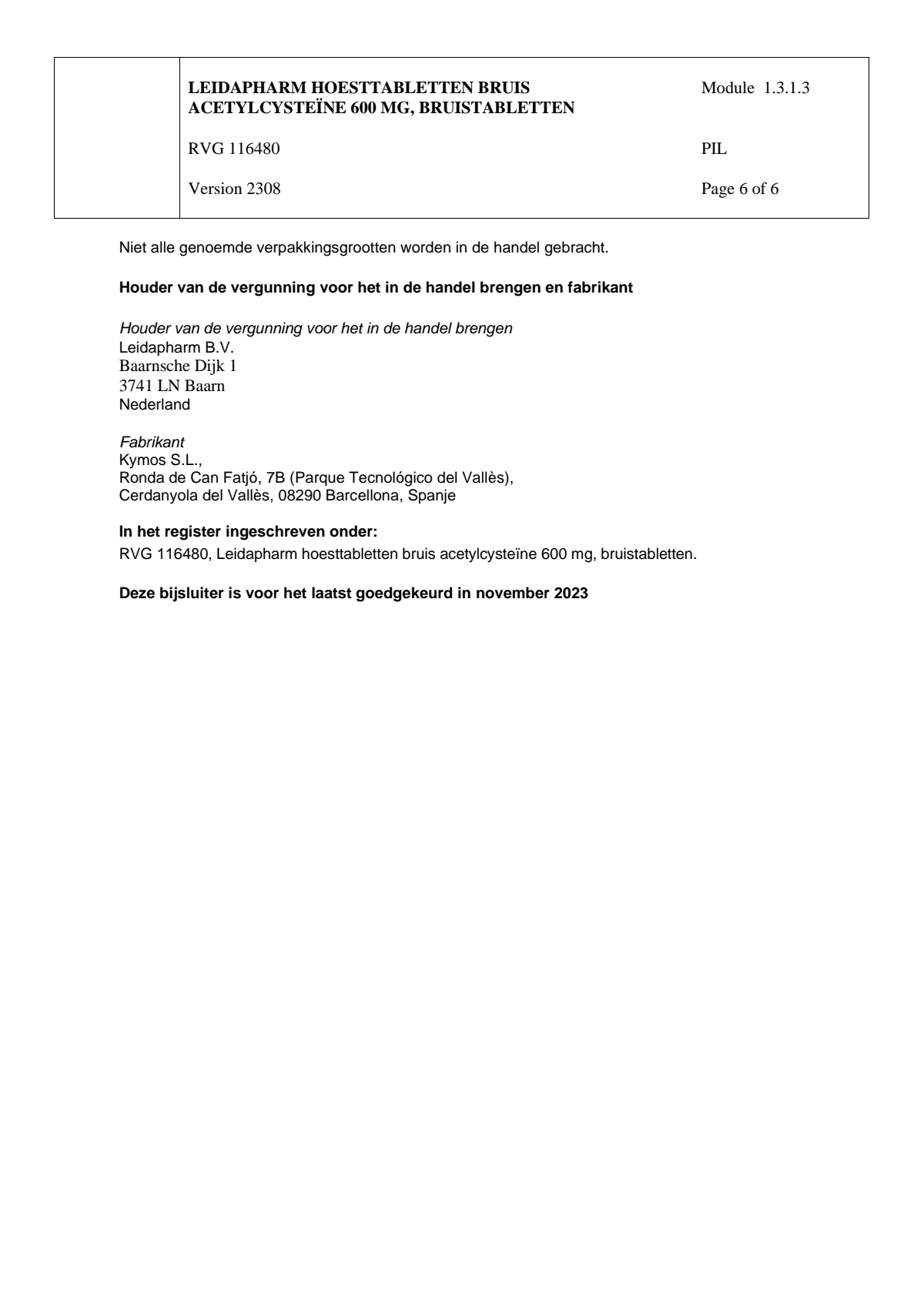 Hoesttabletten Bruis Acetylcysteine 600mg afbeelding van document #6, leaflet