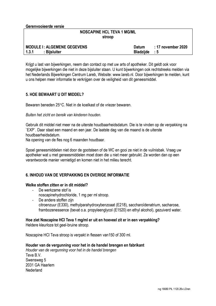 Noscapine Hcl 1=1 Pch Stroop 1mg/ml afbeelding van document #5, leaflet
