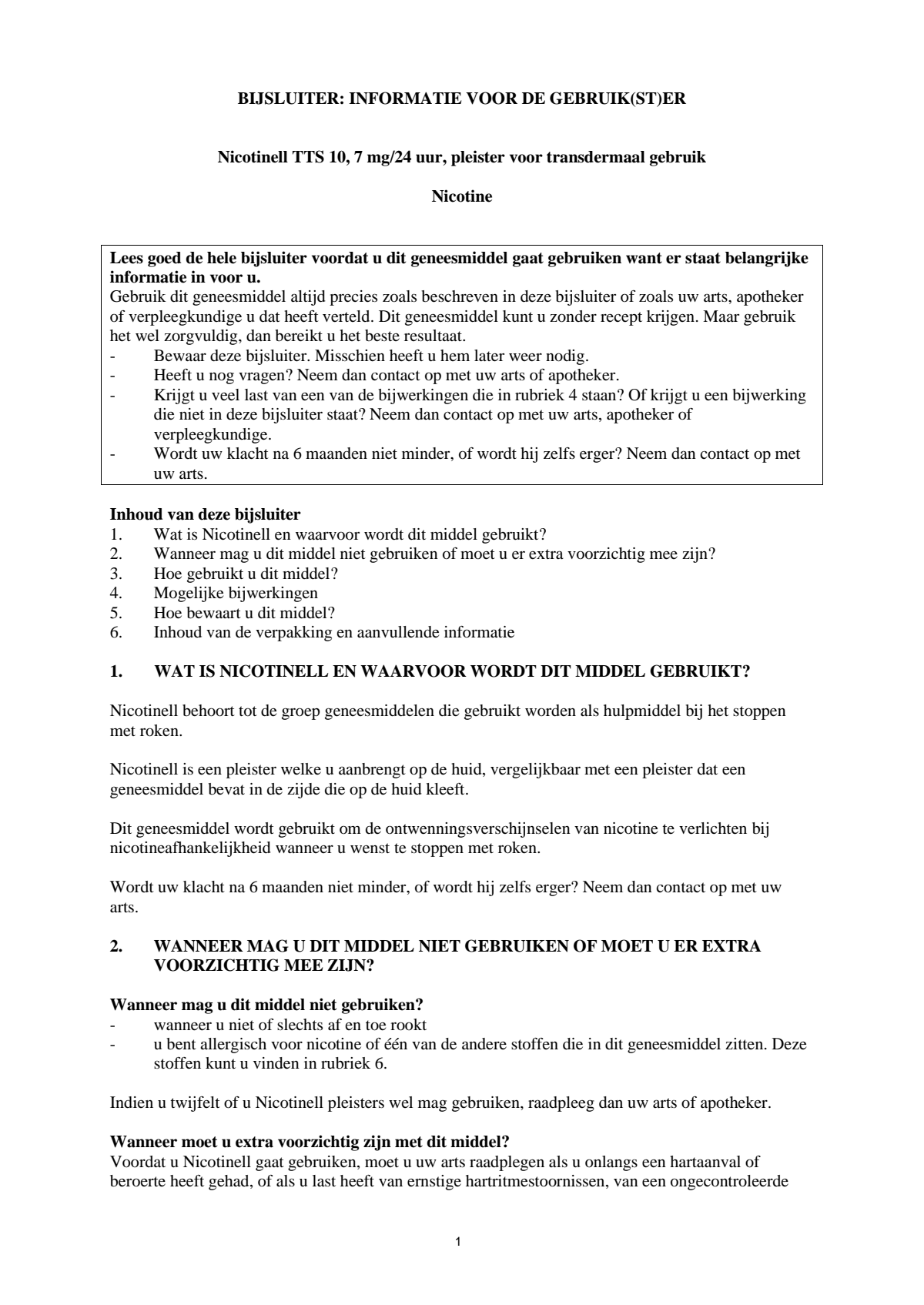 Pleisters 7 mg - voor stoppen met roken afbeelding van document #1, leaflet