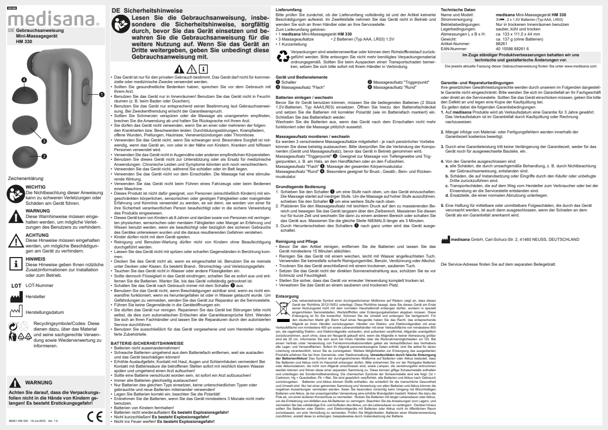 HM 330 Mini Hand Massage afbeelding van document #1, instructions