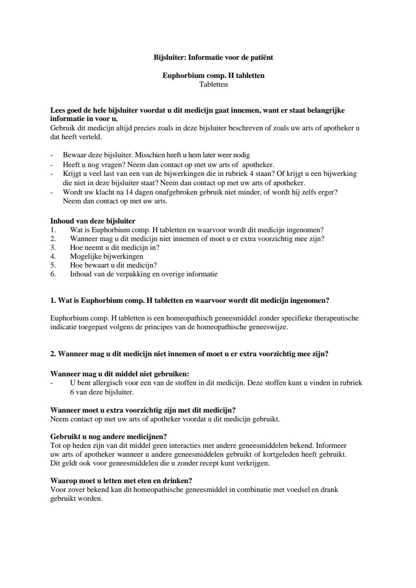 Euphorbium Compositum Tabletten afbeelding van document #1, leaflet
