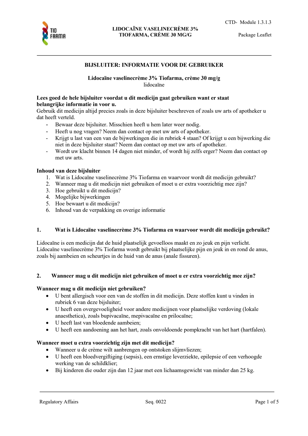 Lidocaïne Vaselinecrème 3% FNA afbeelding van document #1, leaflet
