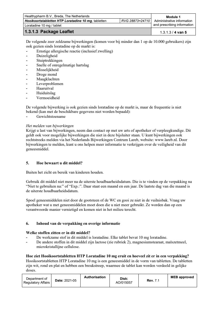 Loratadine Hooikoortstabletten - Bij hooikoorts en vergelijkbare allergische reacties afbeelding van document #4, leaflet