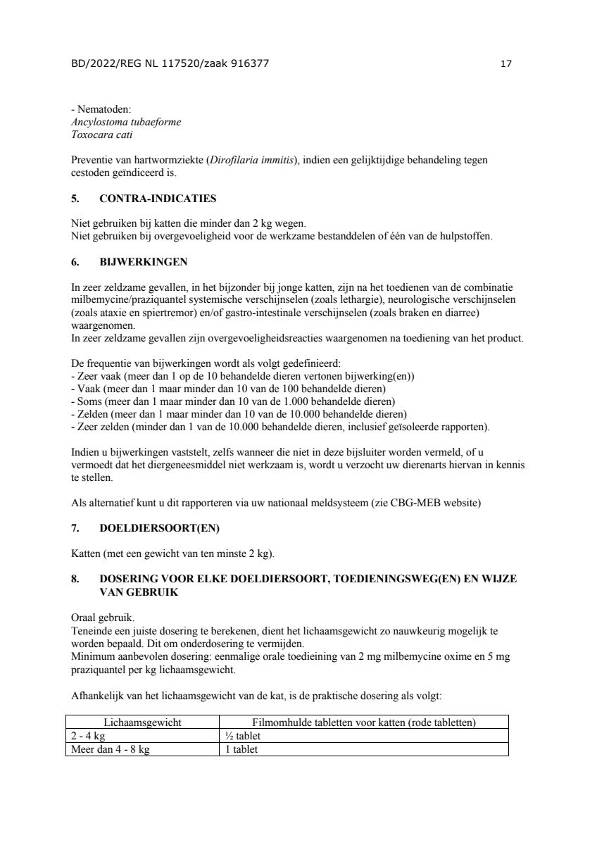 Milquestra Ontwormingsmiddel Katten vanaf 2KG afbeelding van document #17, leaflet