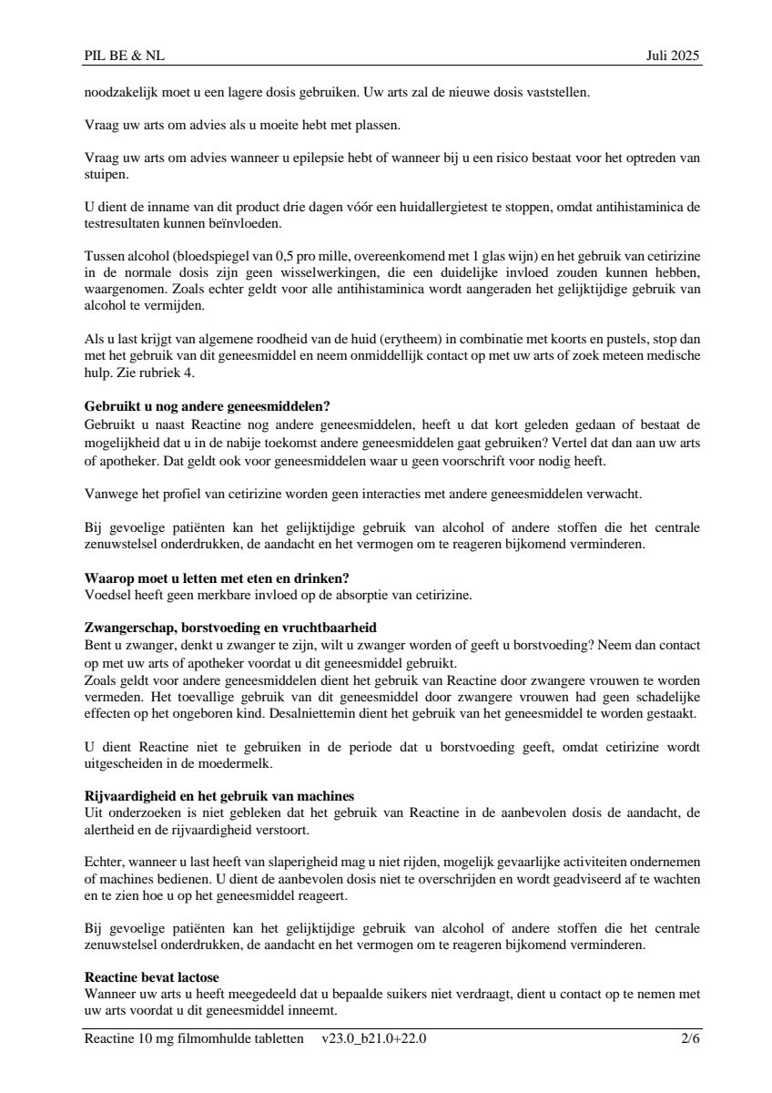 Cetirizine 10mg Tabletten afbeelding van document #2, leaflet
