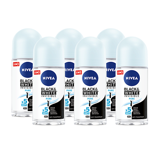 Nivea Black & White Invisible Pure Roll-on Voordeelverpakking 6x50ML