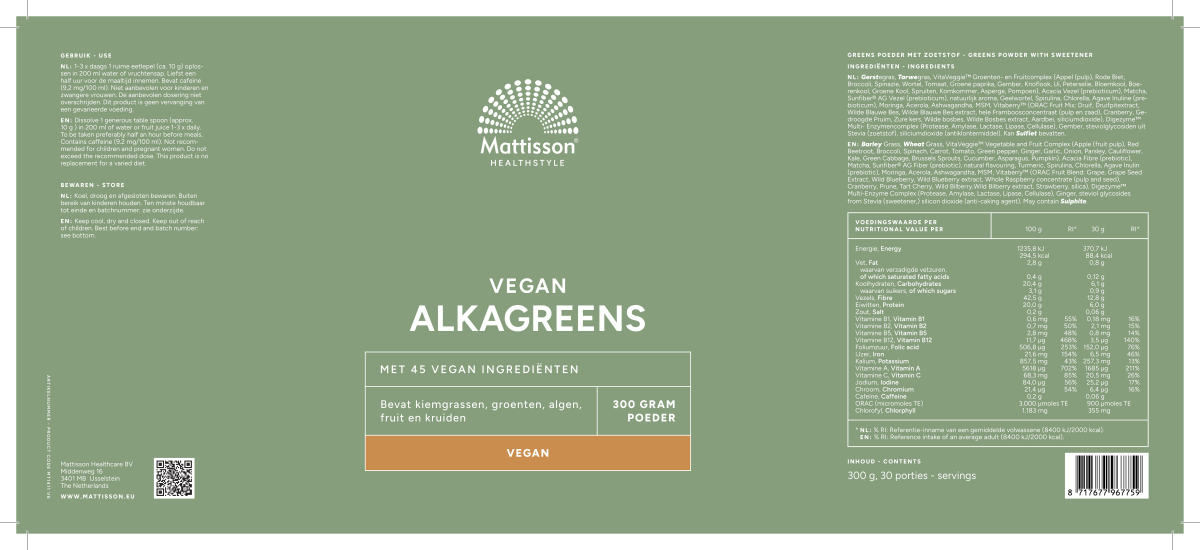 Vegan Alkagreens Poeder afbeelding van document #1, label
