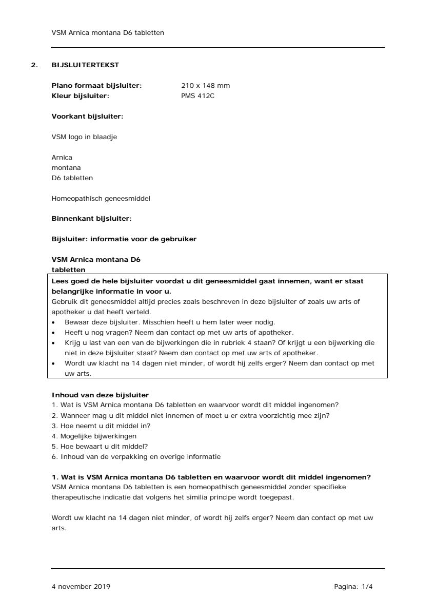 Arnica Montana D6 Tabletten afbeelding van document #1, leaflet