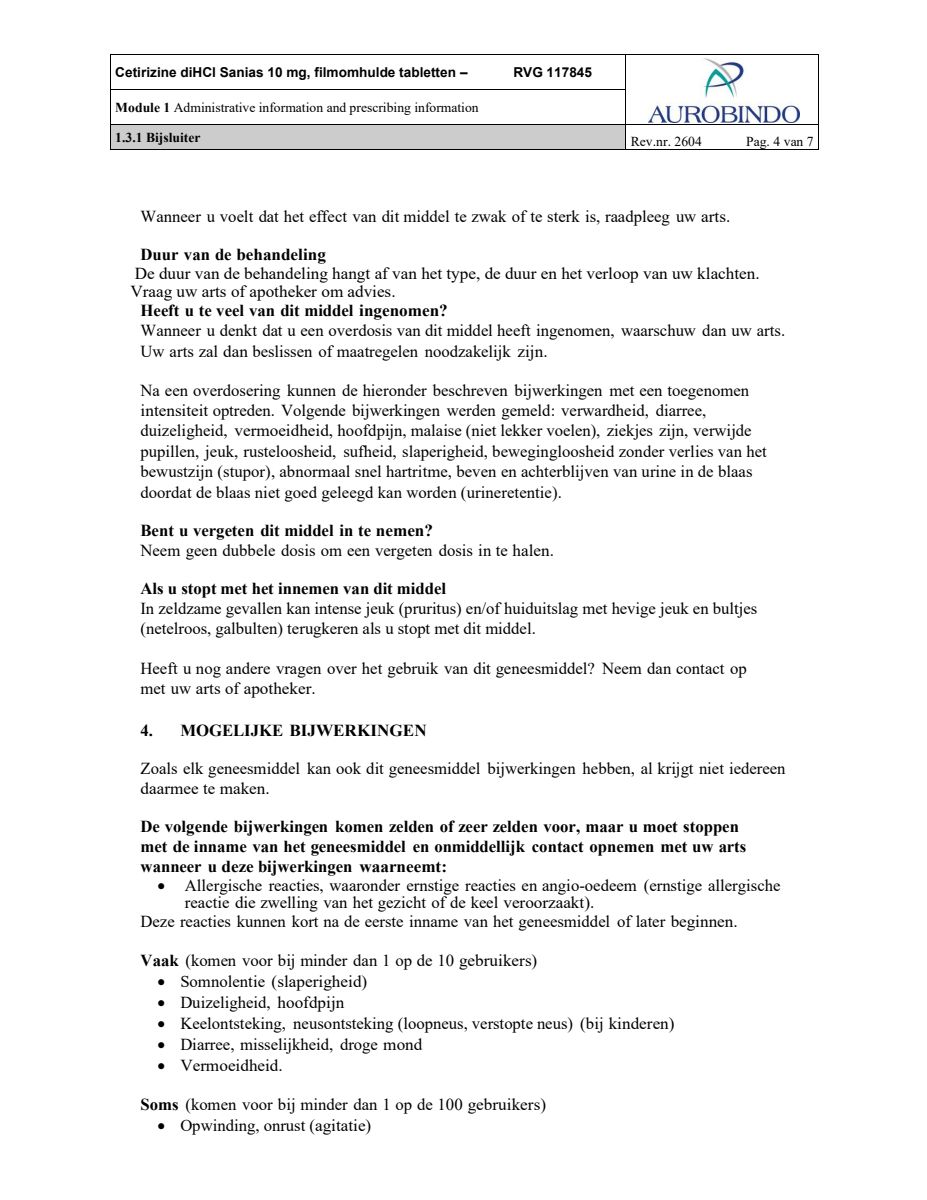 Cetirizine 10mg Tabletten - bij hooikoorts en vergelijkbare allergische reacties - afbeelding van document #4, leaflet