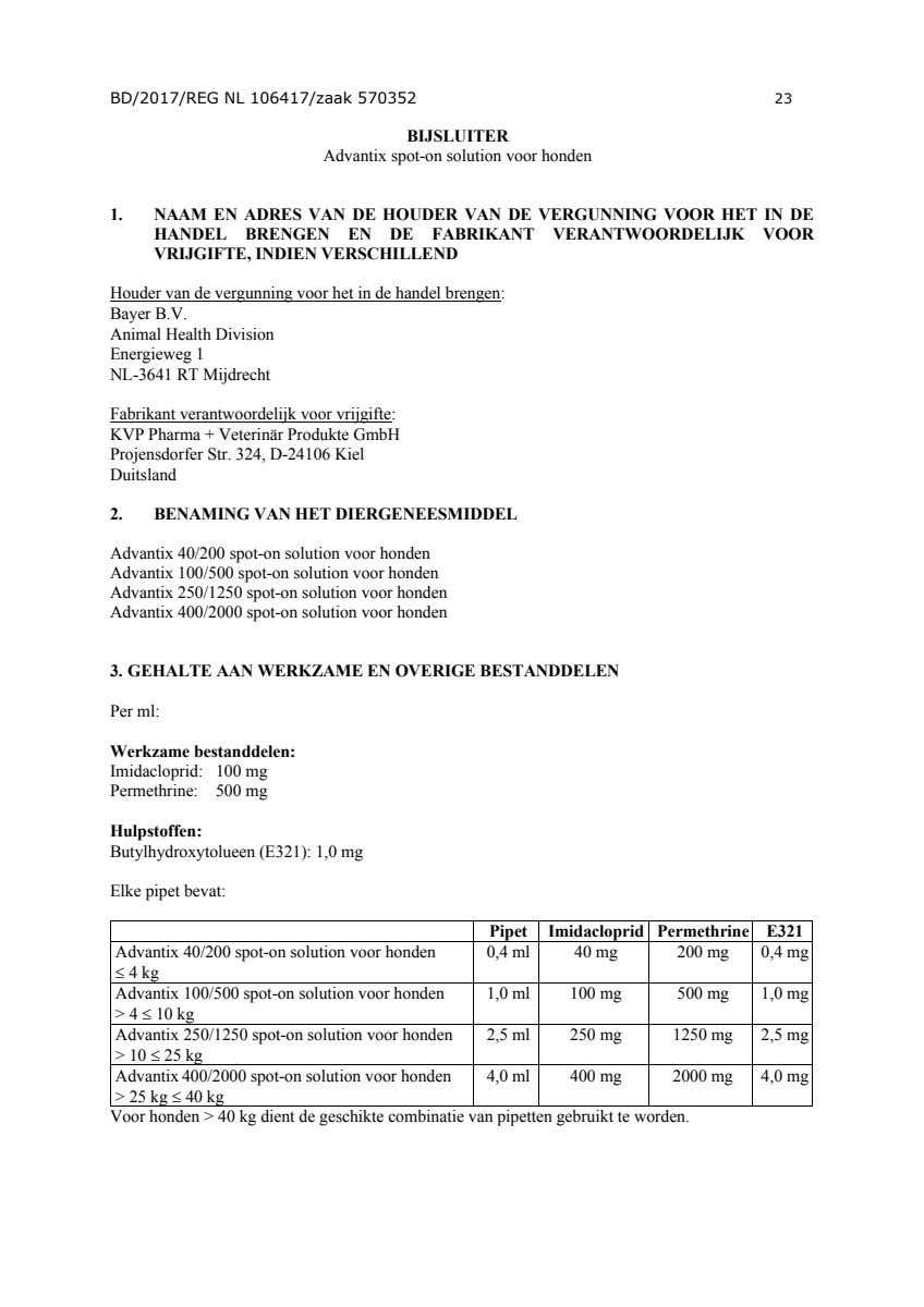 Hond 100/500 (4-10kg) Spot-on Solution Pipetten afbeelding van document #23, instructions