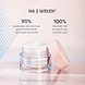 Louis Widmer Hydraderm Dagemulsie Zonder Parfum 50ML Lichtroze achtergrond met pot, na 2 weken resultaat