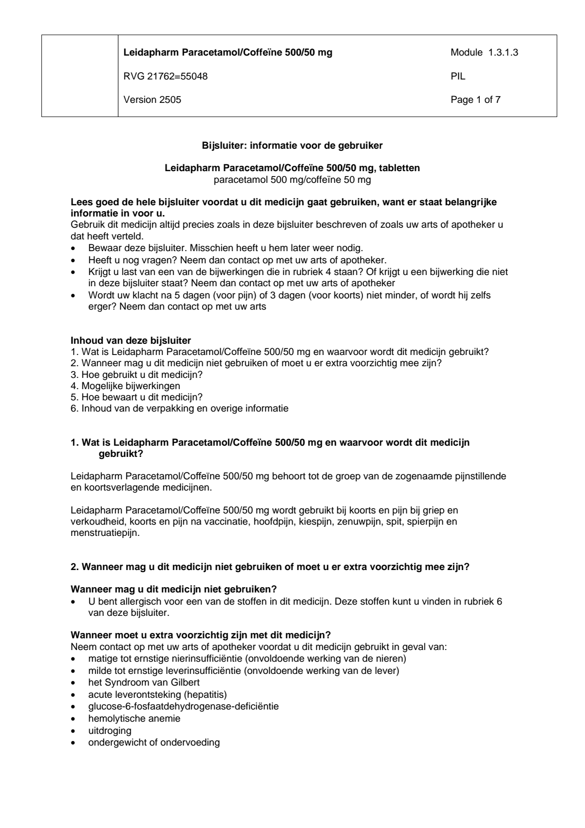 Paracetamol Coffeine Tabletten afbeelding van document #1, leaflet