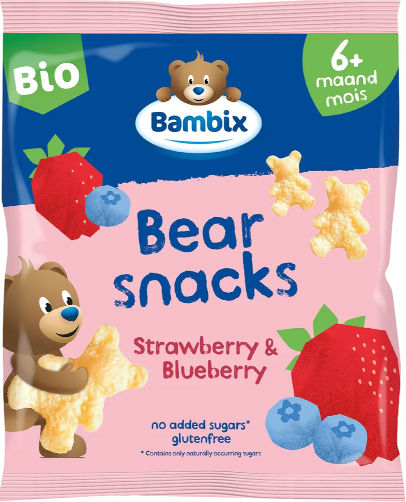Bambix Bearsnacks Aardbei & Bosbes 6M+ Bio afbeelding 1