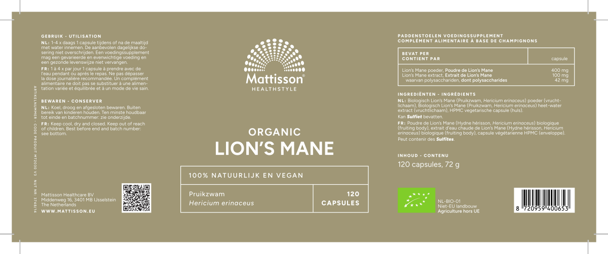 Lion's Mane 500mg Capsules afbeelding van document #1, label