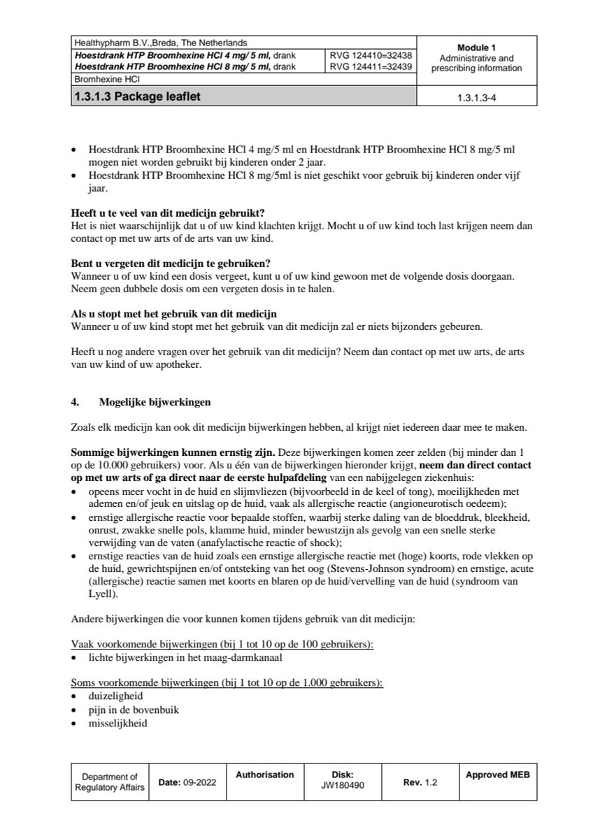 Hoestdrank Broomhexine HCI 4mg/5ml afbeelding van document #4, leaflet