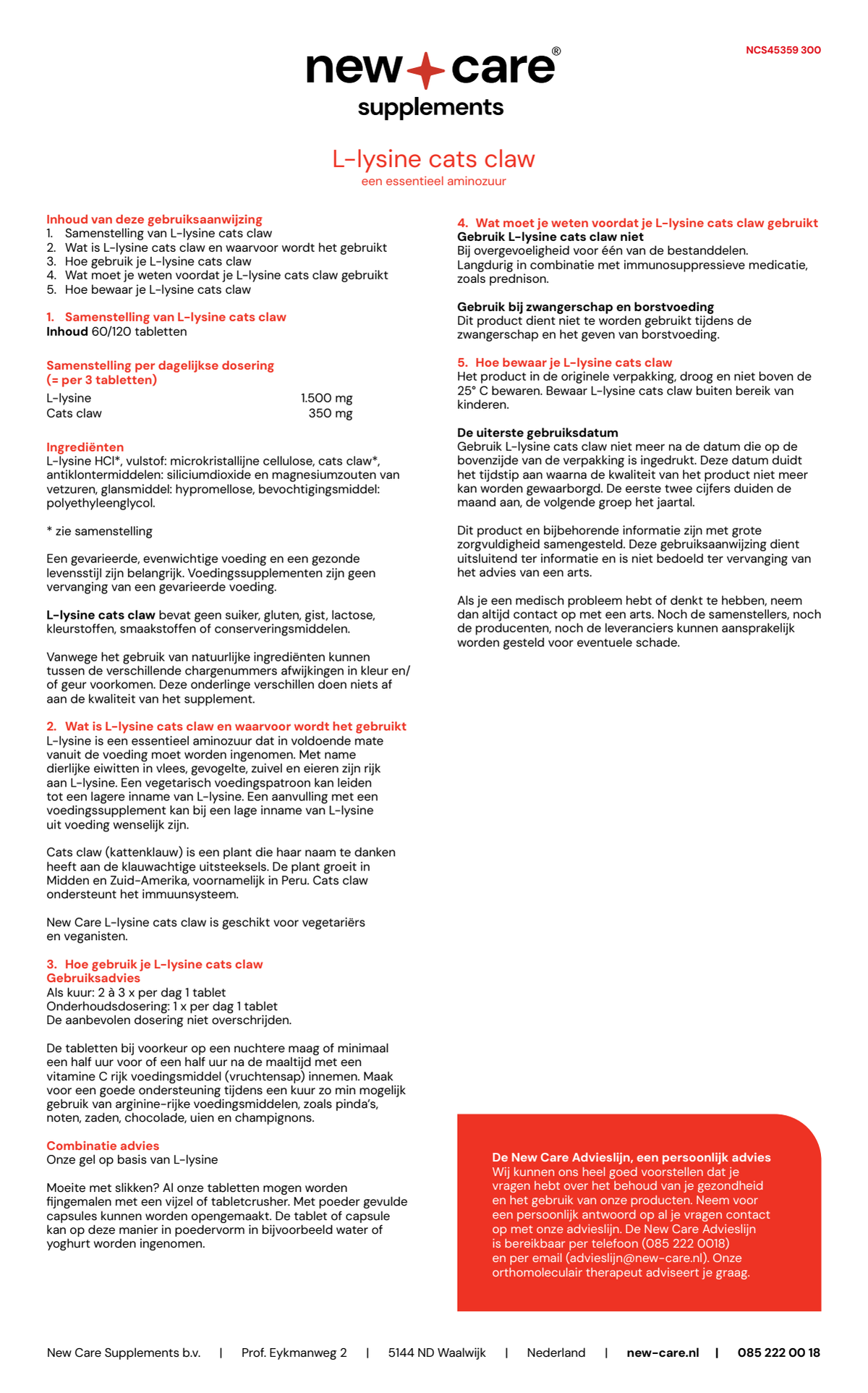 L-Lysine Cats Claw Tabletten afbeelding van document #1, instructions