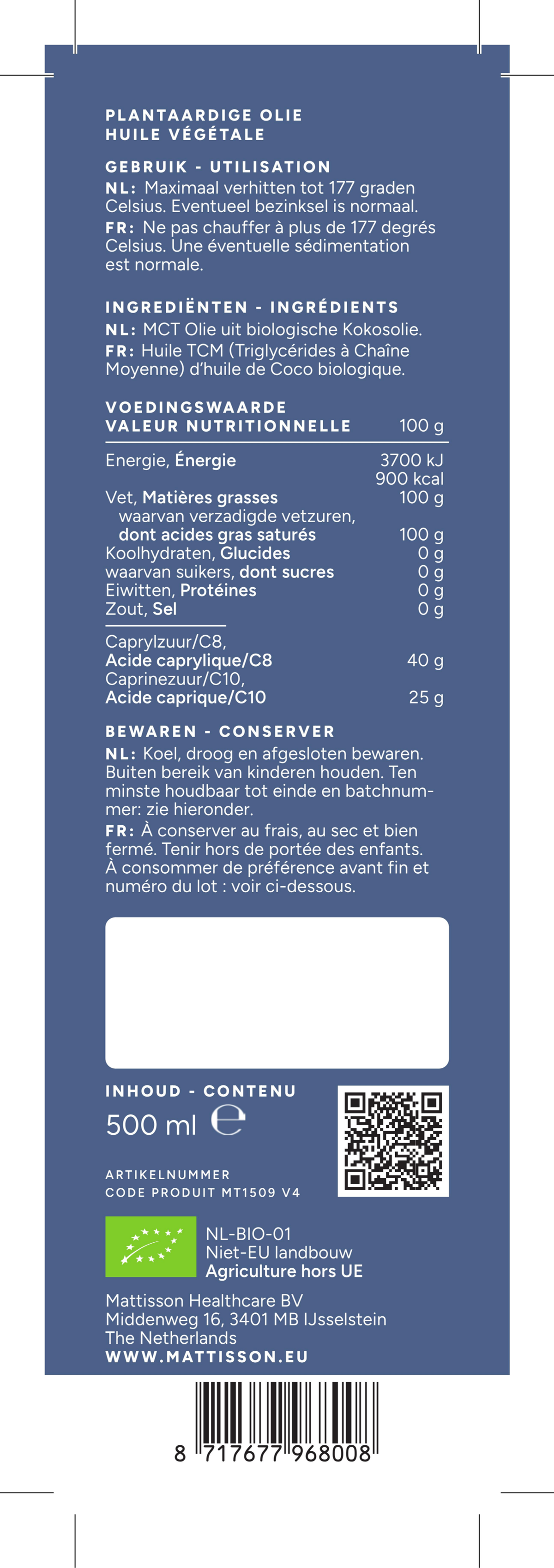 Biologische MCT Olie C8/C10 afbeelding van document #1, label