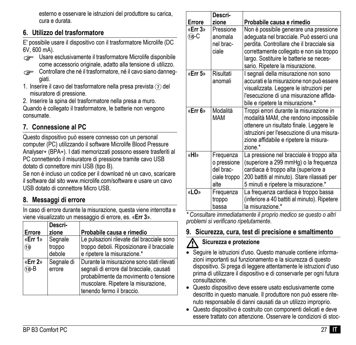 Microlife BP Bloeddrukmeter B3 Comfort PC afbeelding van document #29, instructions
