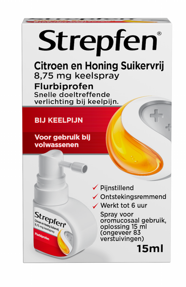 Strepfen Citroen en Honing Suikervrij 8,75mg Keelspray