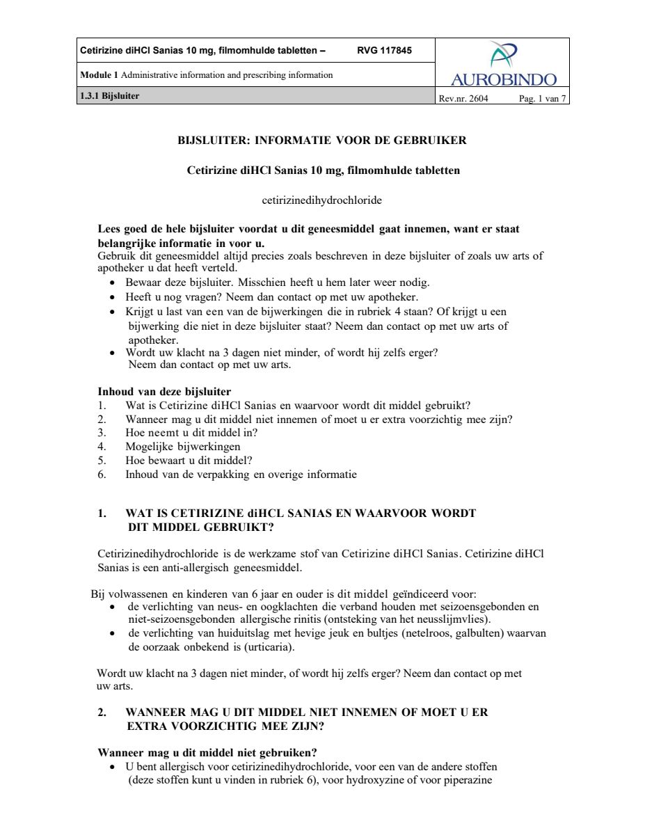 Cetirizine 10mg Tabletten - bij hooikoorts en vergelijkbare allergische reacties - afbeelding van document #1, leaflet