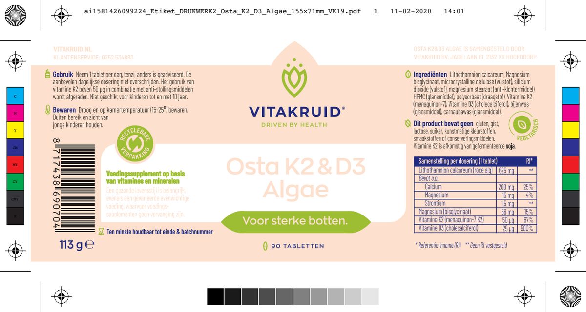 Osta K2 & D3 Algae Tabletten afbeelding van document #1, label