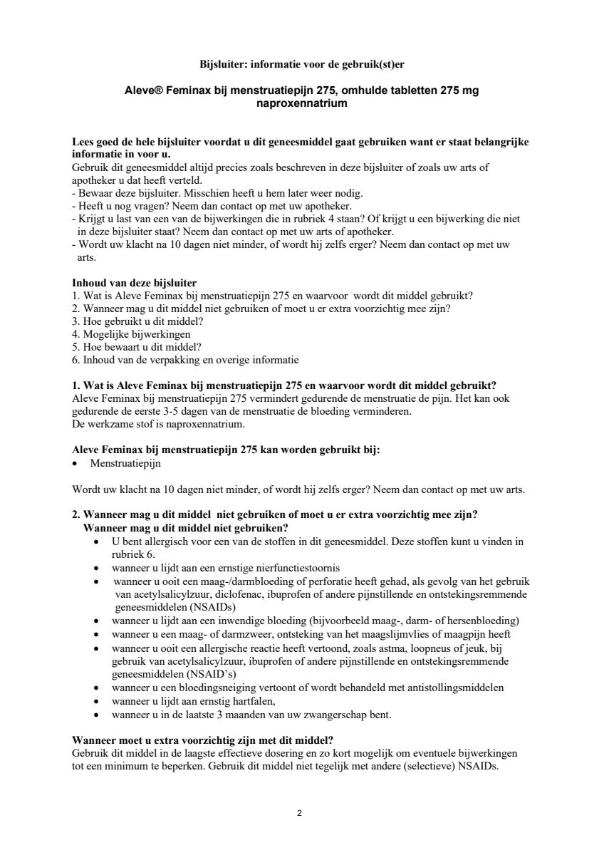 Feminax bij Menstruatiepijn Tabletten afbeelding van document #2, leaflet
