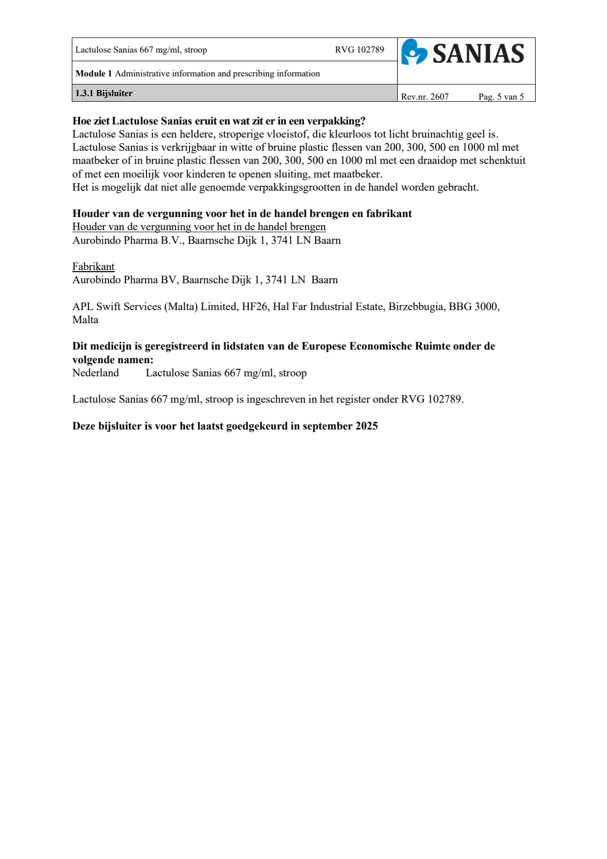 Lactulose Stroop 667mg afbeelding van document #5, leaflet