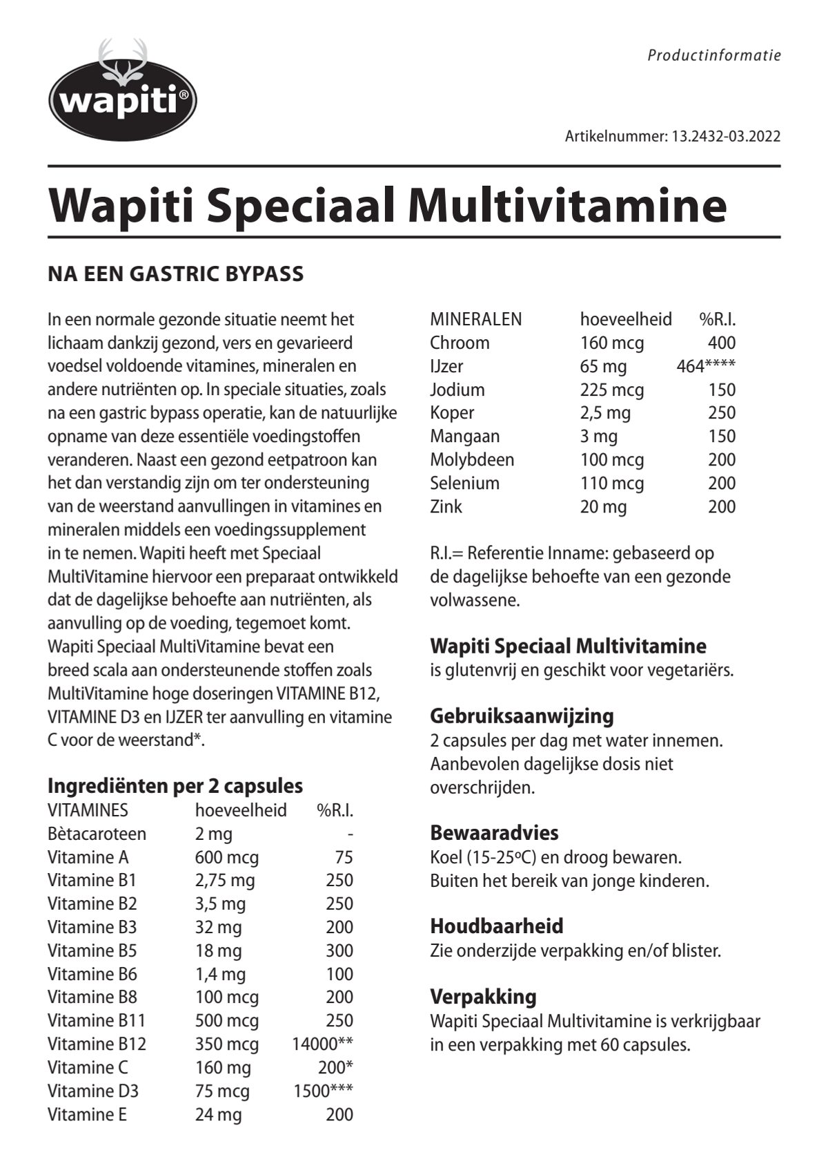 Speciaal Multivitamine Capsules afbeelding van document #1, instructions