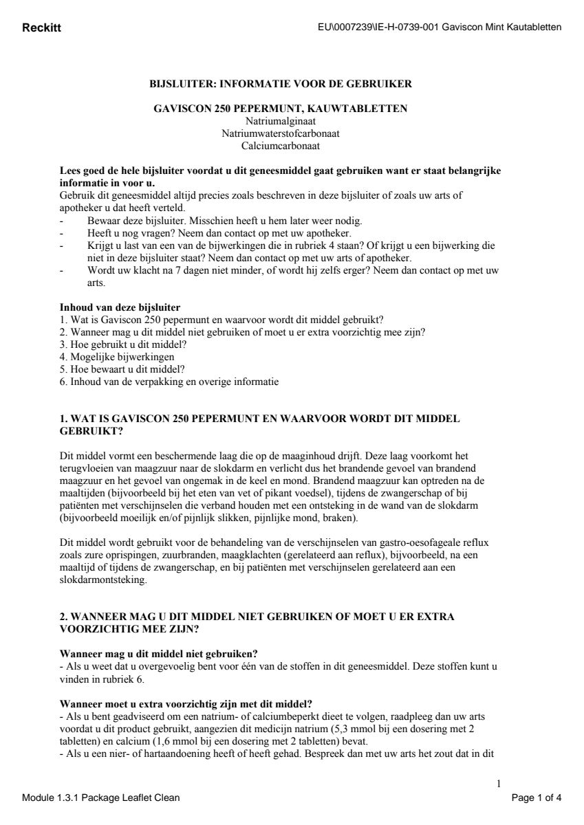 250 Pepermunt Kauwtabletten afbeelding van document #1, leaflet