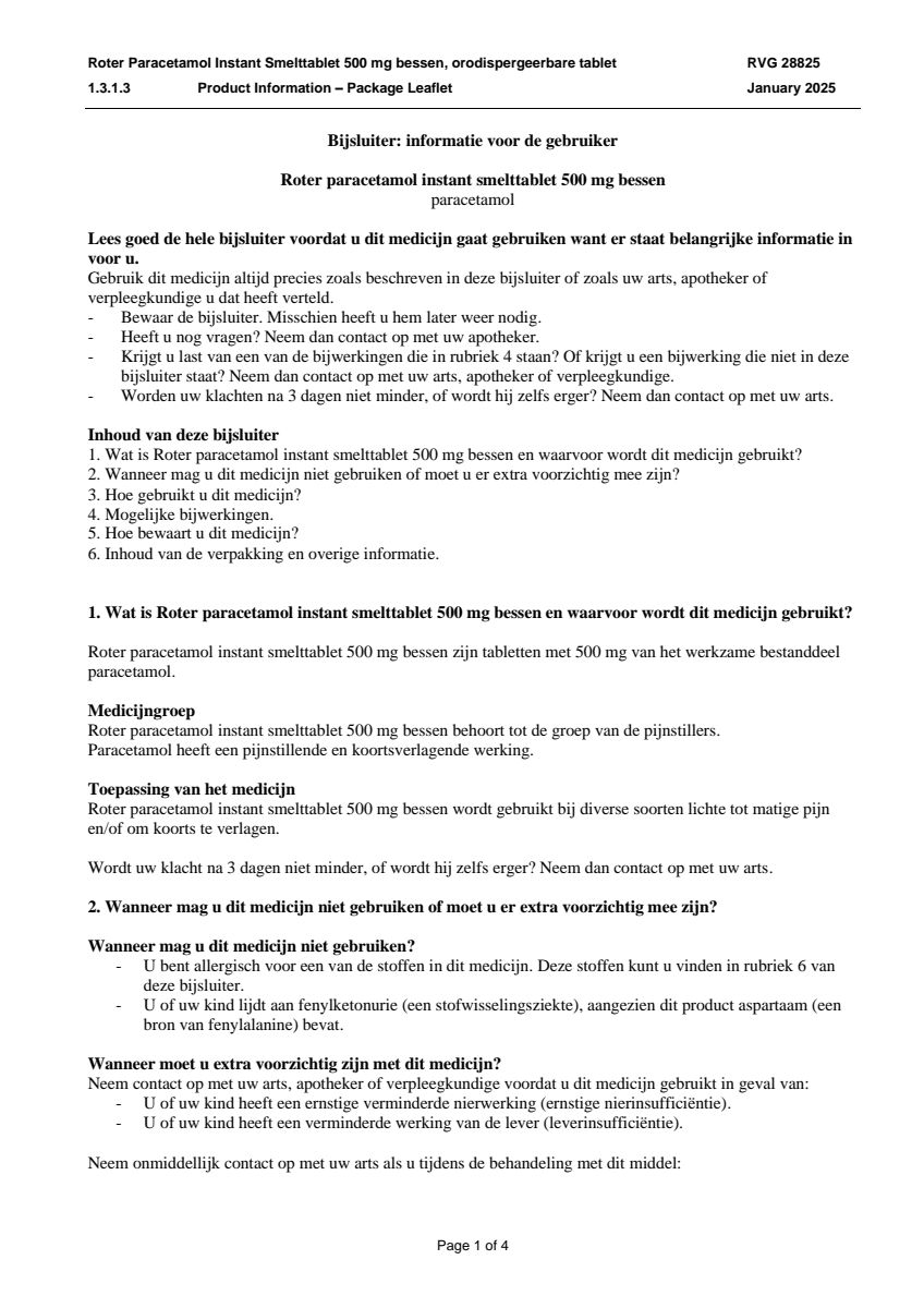 Paracetamol Instant Smelttabletten 500mg afbeelding van document #1, leaflet