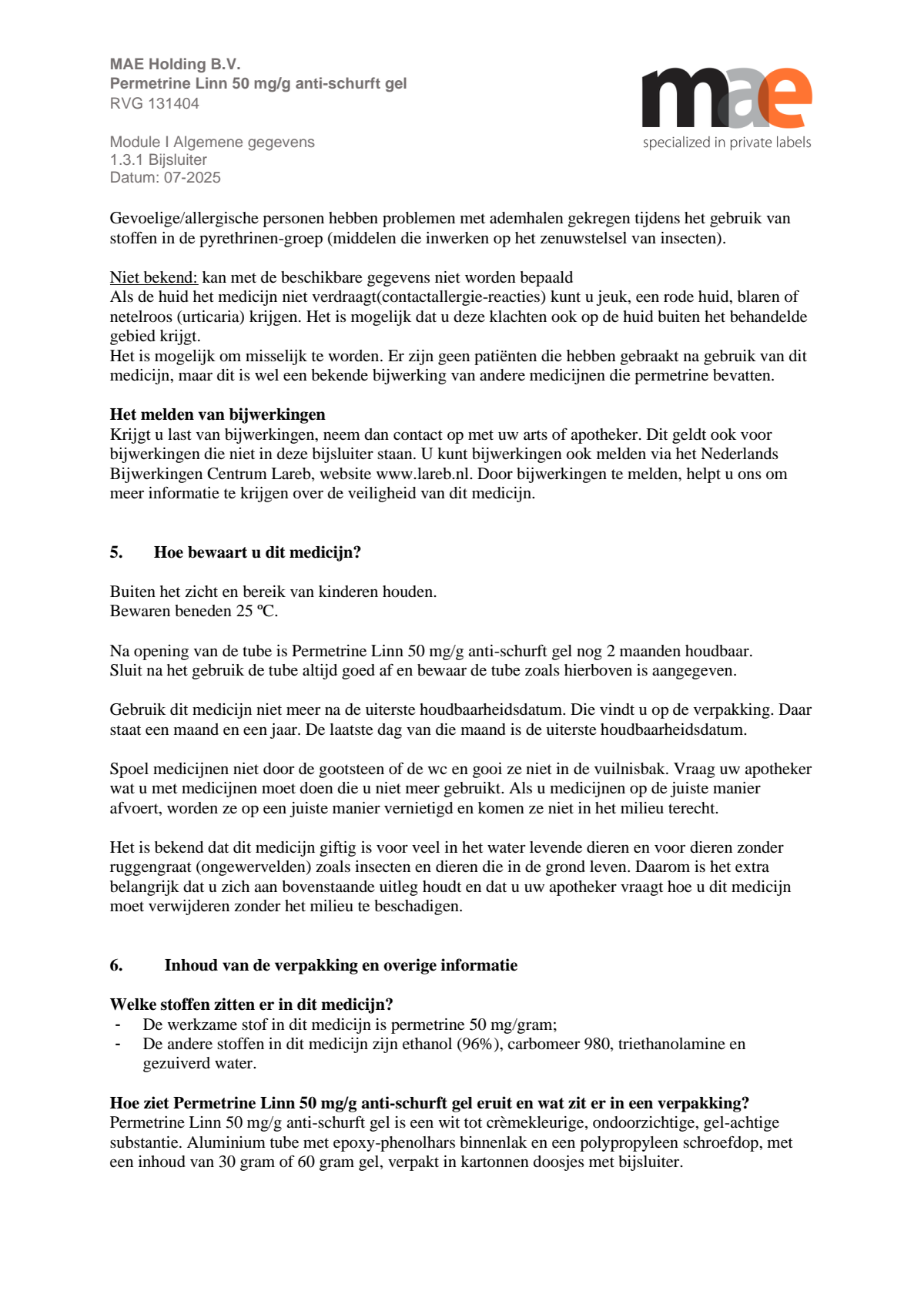 Permetrine 50 mg/g Gel afbeelding van document #5, leaflet